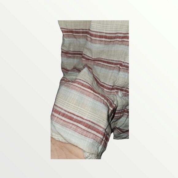 Columbia Button Up Shirt Mens Size M Short Sleeve Beige Red Gray Stripe - Picture 5 of 8